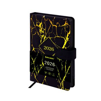 Ежедневник датированный 2026 А5 138x213 мм BRAUBERG "Goldy" под кожу цветной срез черный (117470)