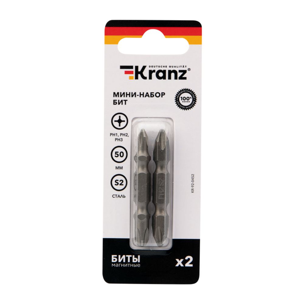 Мини-набор бит двухсторонних PH2xPH2, PH1xPH3-50 мм (2 биты на блистере) KRANZ