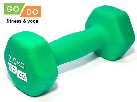 Гантель GO DO в виниловой матовой неопреновой оболочке. Вес 3 кг.  (Зеленый)