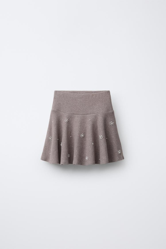 ZARA ЮБКА SOFT TOUCH С ЖЕМЧУГОМ, РЫЖЕВАТО-КОРИЧНЕВЫЙ