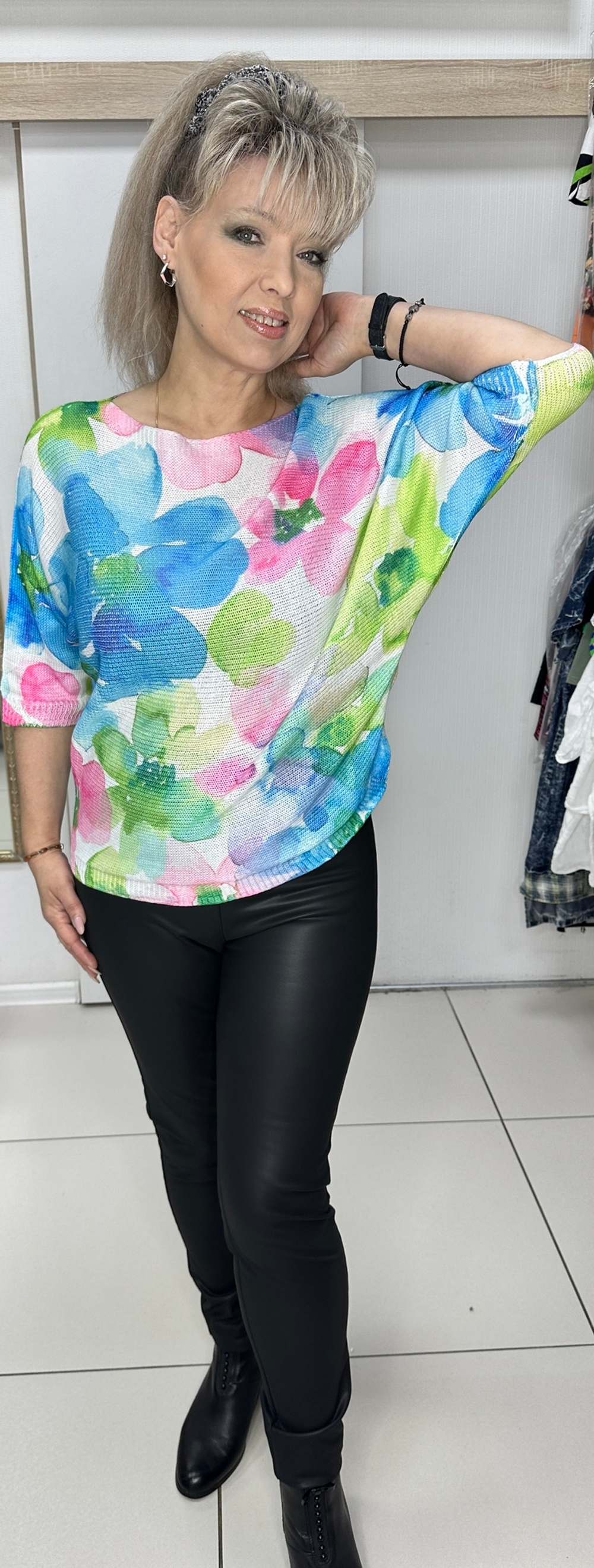 Итальянский трикотажный цветной блузон