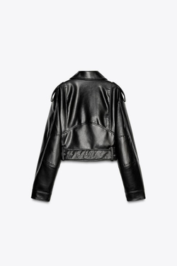 ZARA УКОРОЧЕННАЯ КУРТКА ИЗ ИСКУССТВЕННОЙ КОЖИ В БАЙКЕРСКОМ СТИЛЕ, ЧЕРНЫЙ