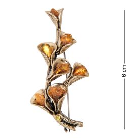 AM- 879 Брошь «Букет Калл» (латунь, янтарь)