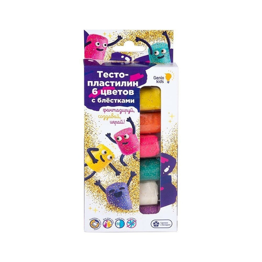 Набор для лепки "Тесто-пластилин 6 цв. с блестками" (Genio Kids-art)