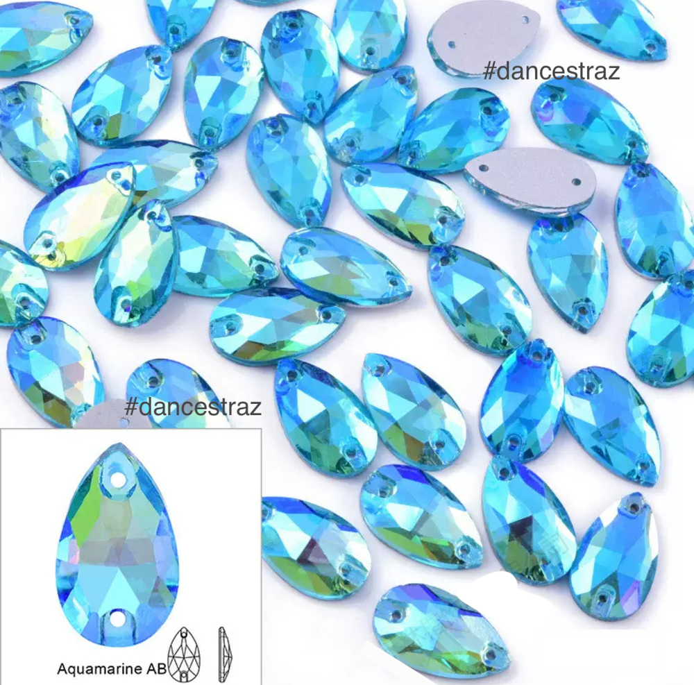 Стразы пришивные, Teardrop, Aquamarine AB, A3-P39, 13*22mm, (20 ea/pkg), 3A (F2)
