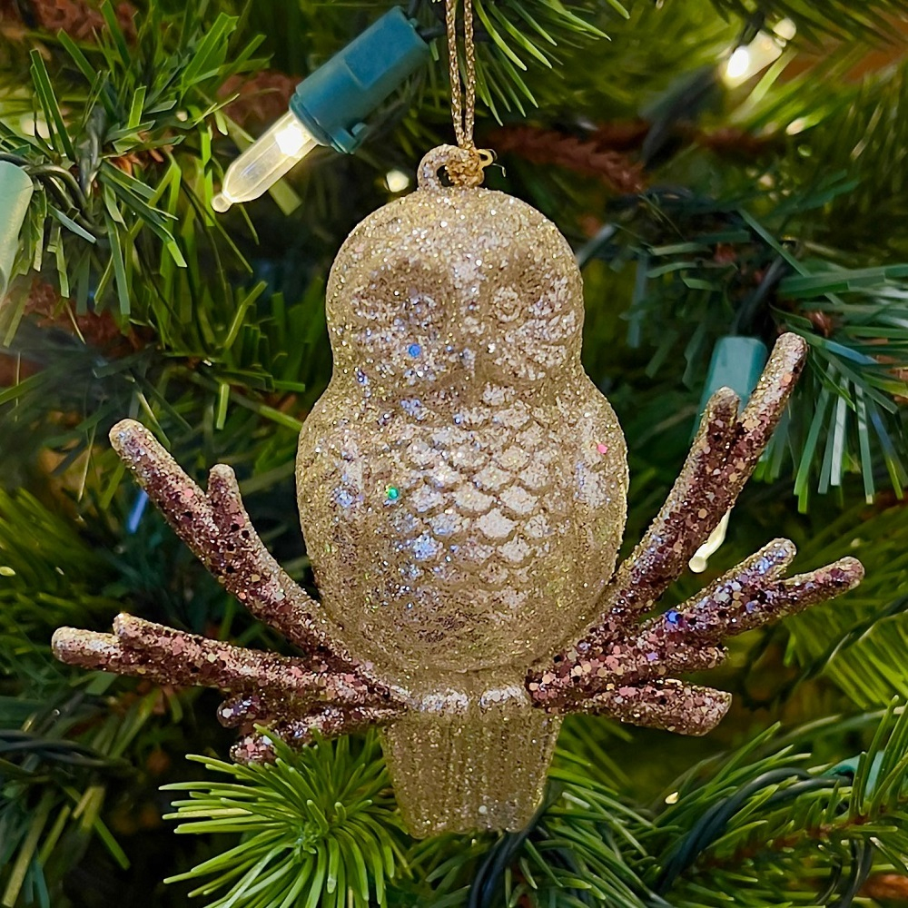 Сова на веточке, ёлочное украшение