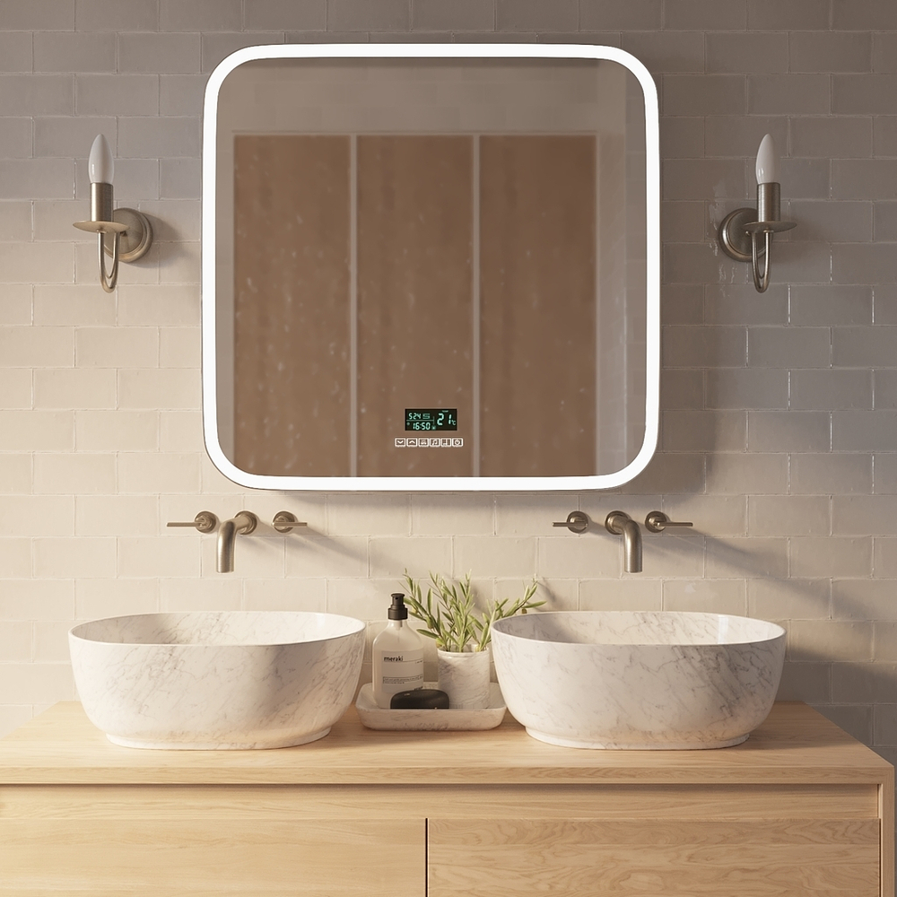 Зеркало MIXLINE "Стив-6" 800*680 (ШВ) сенсорный выключатель, часы, термометр, Bluetooth +подогрев