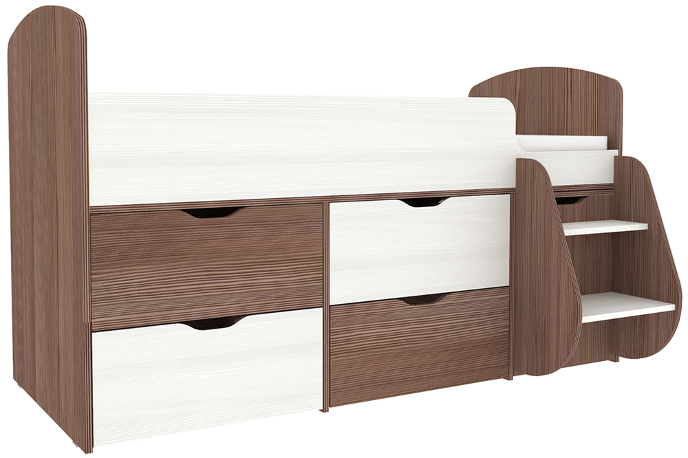 Кровать-чердак КарИВи Малыш 7 Бодего Темный Белое Дерево