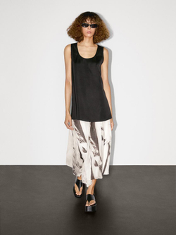 Massimo Dutti Длинная атласная блузка без рукавов, черный