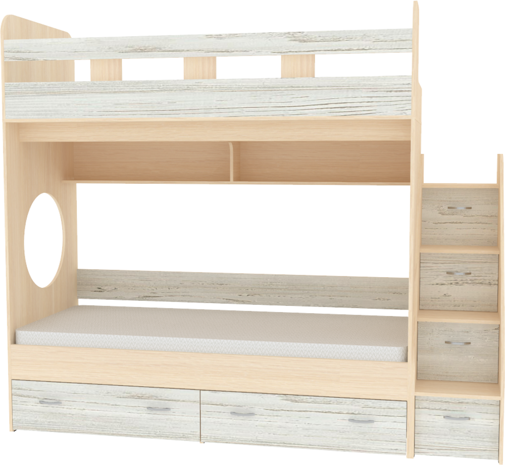 Двухъярусная кровать КарИВи Юниор 1 80x160  Дуб Молочный Винтерберг