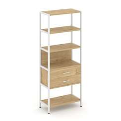 Shelf System Односекционный стеллаж пятиярусный с ящиками SN.STM-512 Тиквуд Светлый/Металл Белый 810