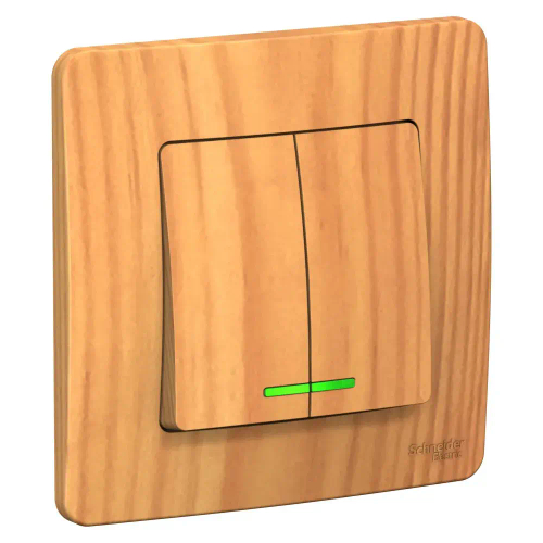 BLANCA С/У 2-клавишный ВЫКЛЮЧАТЕЛЬ (сх.5) с подсветкой, 10А, 250В, ЯСЕНЬ