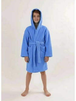 Халат детский махровый "Элит" с капюшоном, цвет: 012-Голубой