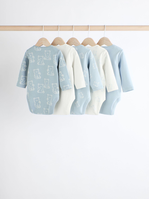 Боди с длинным рукавом для малышей Next N27-277, 5 шт., Молочный, Голубой