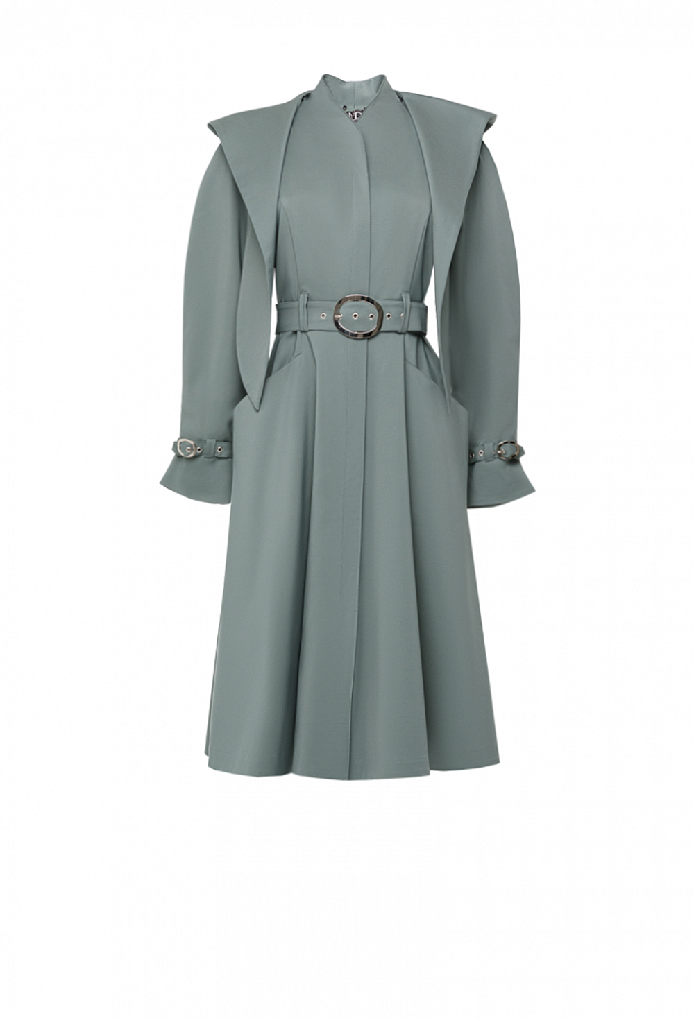 Фисташковый плащ с отстегивающимся капюшоном