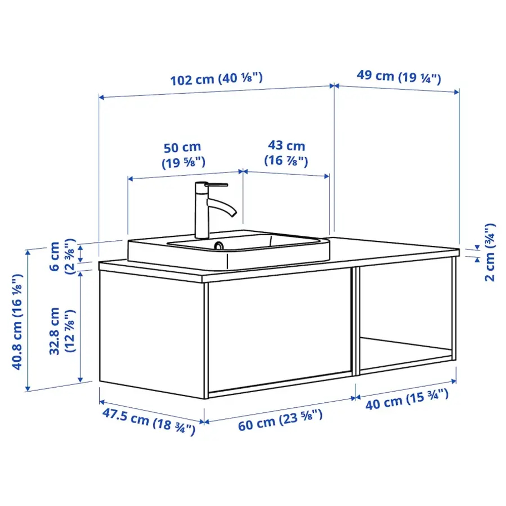 Тумбы для ванной - ÄNGSJÖN / BACKSJÖN/АNGSJОN / BACKSJОN  IKEA/ ЭНГСЬЕН / БЭКСЬЕН ИКЕА,  102х41  см , белый/коричневый