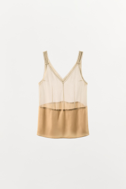 ZARA ТОП ИЗ 100% ШЕЛКА НА БРЕТЕЛЯХ, ЭКРЮ