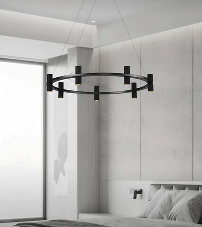 Подвесная люстра из чёрного травертина с кольцевой формой.