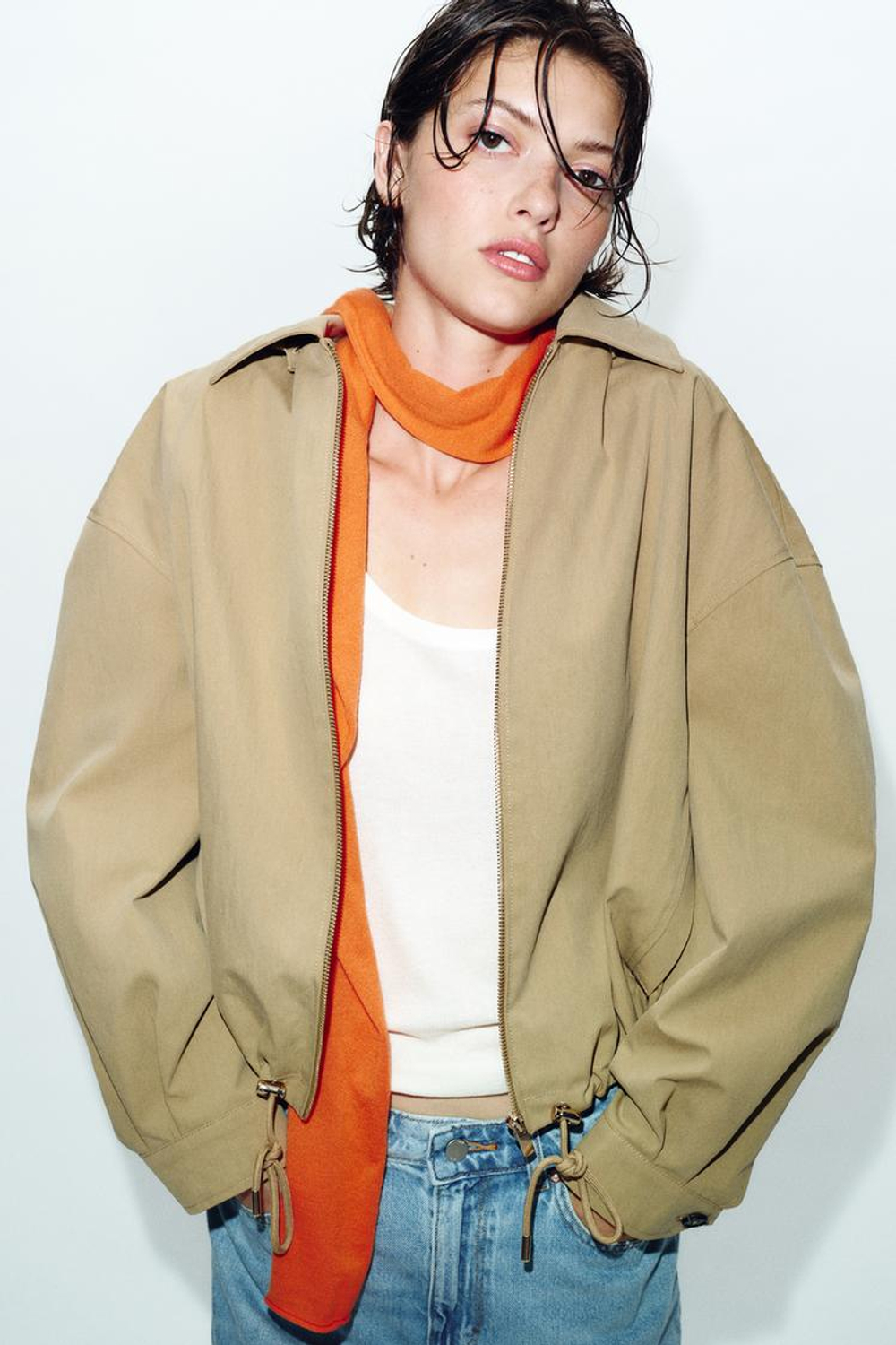 ZARA КУРТКА СО СЪЕМНЫМ КАПЮШОНОМ, РЫЖЕВАТО-КОРИЧНЕВЫЙ