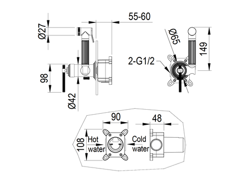 Смеситель гигиенический, ETERNA BRUSED BRONZE