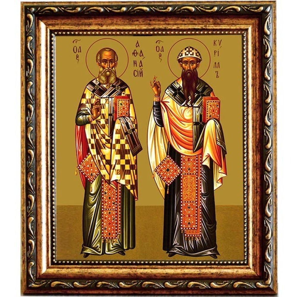 Афанасий и Кирилл Александрийские. Икона на холсте.