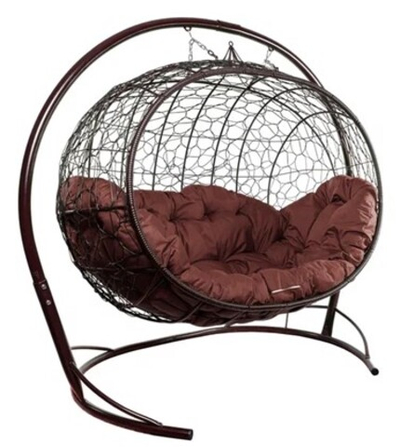 Кресло подвесное УЛЕЙ с ротангом, (коричневый/коричневая подушка)