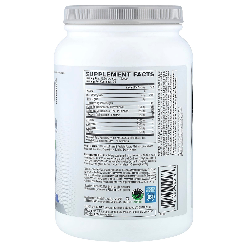 XTEND, 7 г BCAA, со вкусом голубой малины, 1242 кг (2,74 фунта)