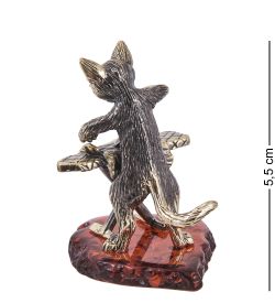 Народные промыслы AM-4023 Фигурка «Кошка Хозяюшка» (латунь, янтарь)