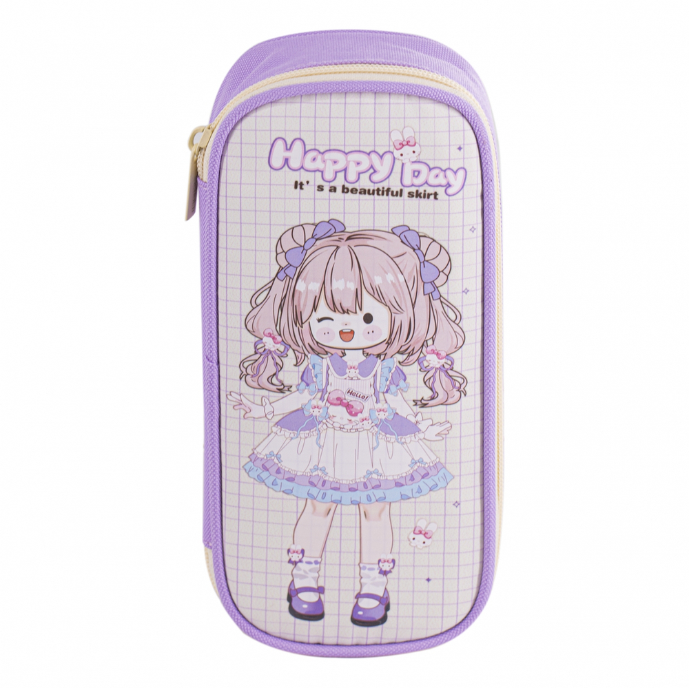 Пенал - косметичка Alingar, ПВХ/ткань, молния, 1 откидная планка, 210 х 90 х 45 мм, "Happy Day" девочка, микс (розовый, фиолет, св-роз), европодвес