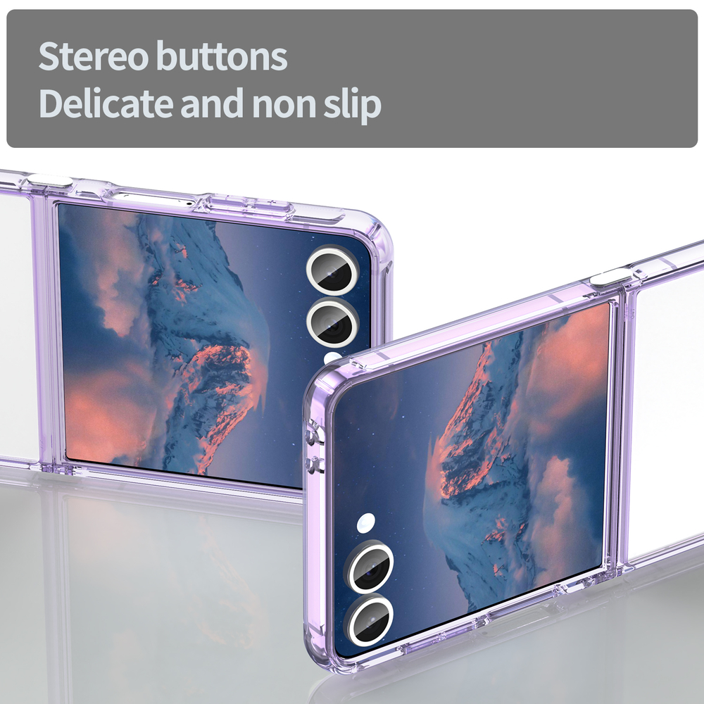 Чехол прозрачный для Samsung Galaxy Z Flip 7, мягкие усиленные боковые рамки фиолетового цвета
