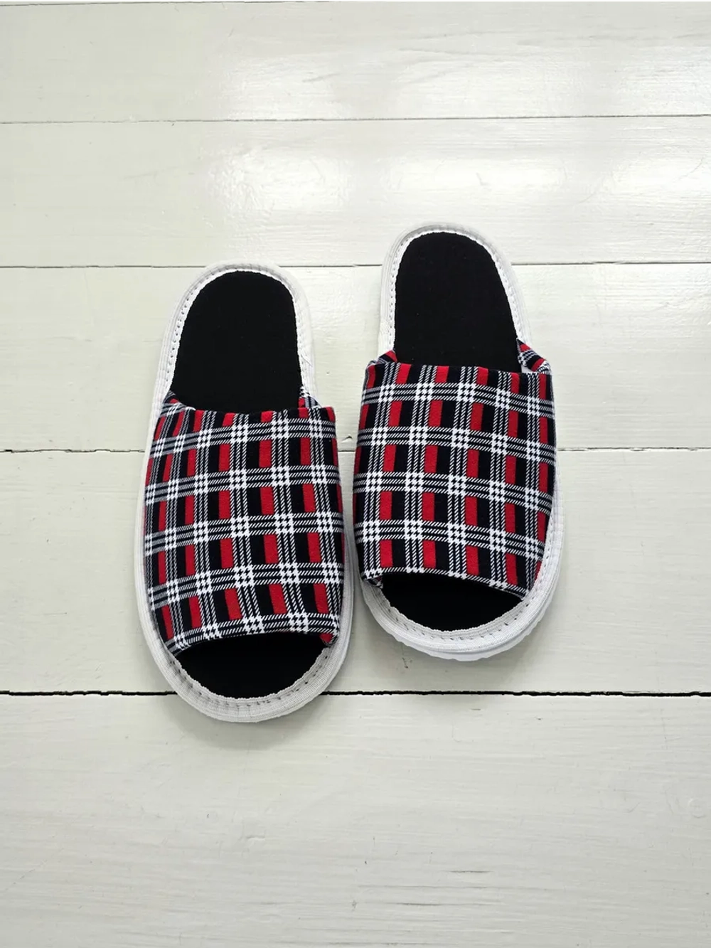 Тапочки хлопковые открытый нос "Клеточка"