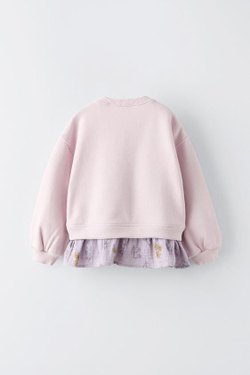 ZARA ТОЛСТОВКА С КОНТРАСТНОЙ ДЕТАЛЬЮ С ЦВЕТОЧНЫМ ПРИНТОМ, ЦВЕТ МАЛЬВЫ