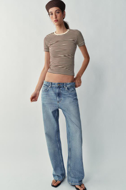 ZARA МИНИМАЛИСТИЧНАЯ ФУТБОЛКА С КОРОТКИМИ РУКАВАМИ, ПОЛОСКИ