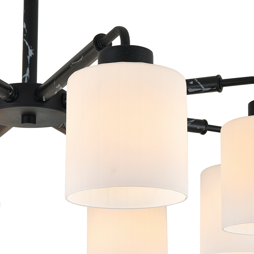 Люстра на штанге 8x60Вт E27, металл/стекло, чёрный мрамор/белый