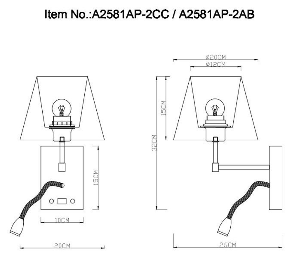 Бра Arte Lamp A2581AP-2AB