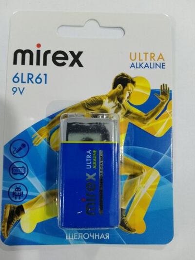 Батарейка Mirex 6LR61 / Крона 9V алкалиновая цена за 1шт