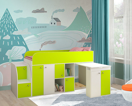Кровать-чердак КарИВи Малыш 3 Белый  Лайм