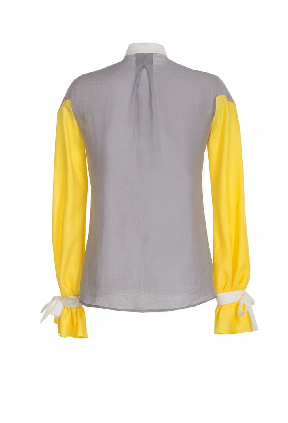 Блуза серо желтая с воланами по рукавом 14-17SS