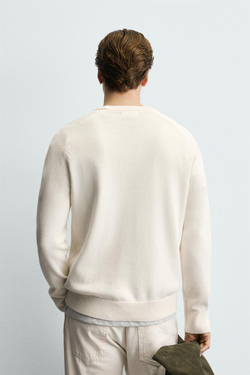 ZARA СВИТЕР ИЗ РЕЛЬЕФНОГО ХЛОПКА, ЖЕЛТОВАТО-БЕЛЫЙ