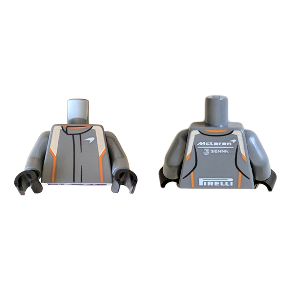 Спортивный костюм для торса с оранжевыми и серебристыми полосками, логотипами "McLaren", "SENNA" и "PIRELLI" / Темно-синевато-серыми рукавами / черными кистями 973pb3505c01