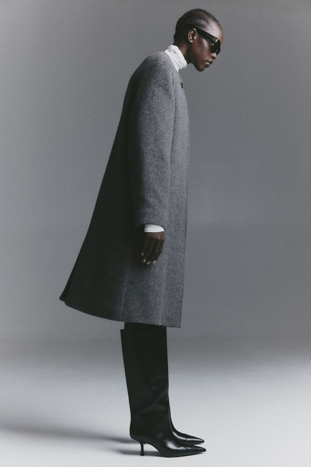 H&M Пальто из смесовой шерсти с воротником-шарфом, темно-серый