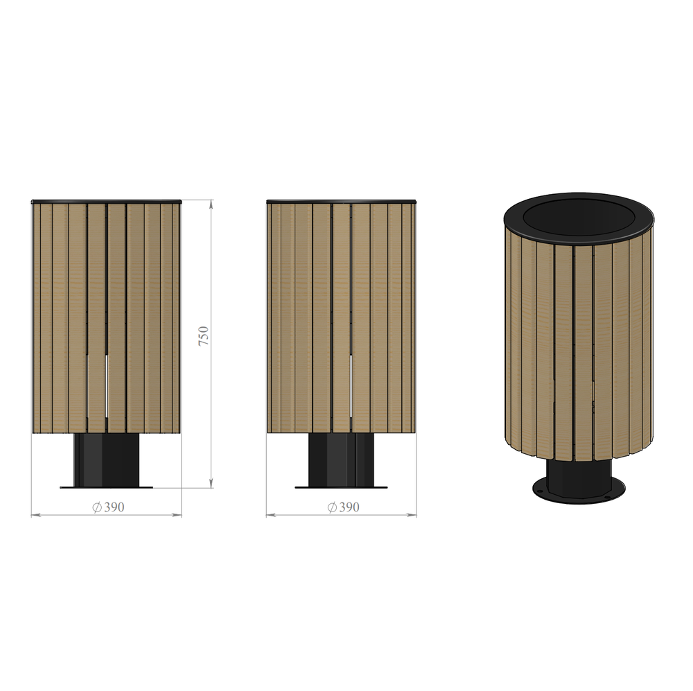 Парковая урна PO-390, 390*390*750 мм.