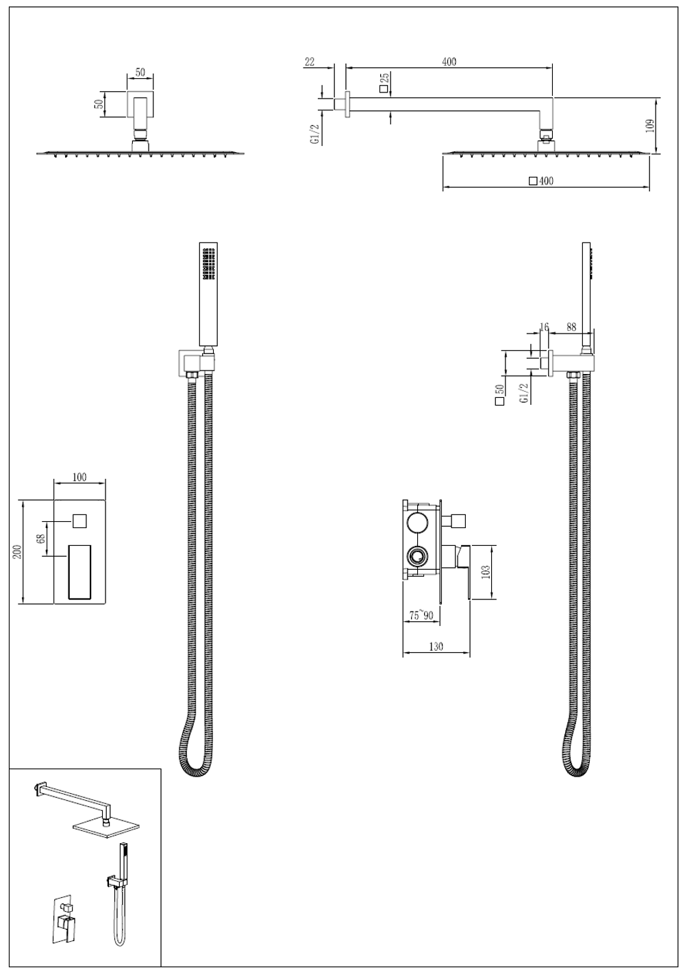 Boheme Смеситель встроенный для душа QUBIC Gun Metal