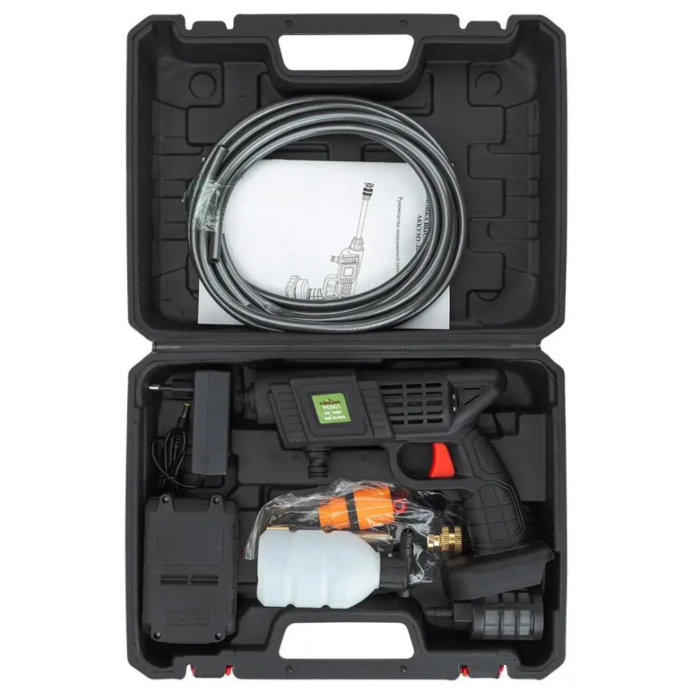 Мойка высокого давления аккумуляторная (12В,15 Бар,2.8 л/мин, батарея 1500 мАч, зарядка 3-5ч, насос аллюминий, щеточный двигатель) Forsland Forsland-PG001