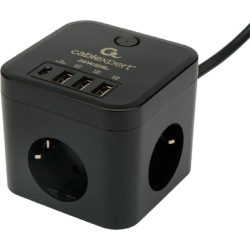 Сетевой фильтр Cablexpert Сетевой фильтр Cube CUBE-3-CU3-B-1.5 (3р, 10А, 1xType-C PD, 3xUSB, 1.5м, ур.защиты 4+) черный, коробка