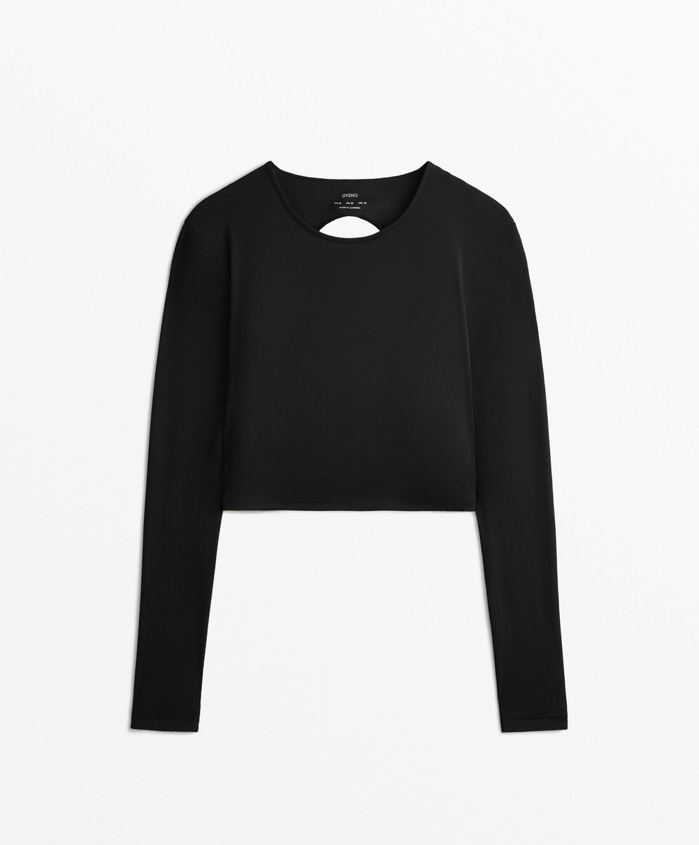 Oysho Футболка с длинным рукавом Comfortlux, черный