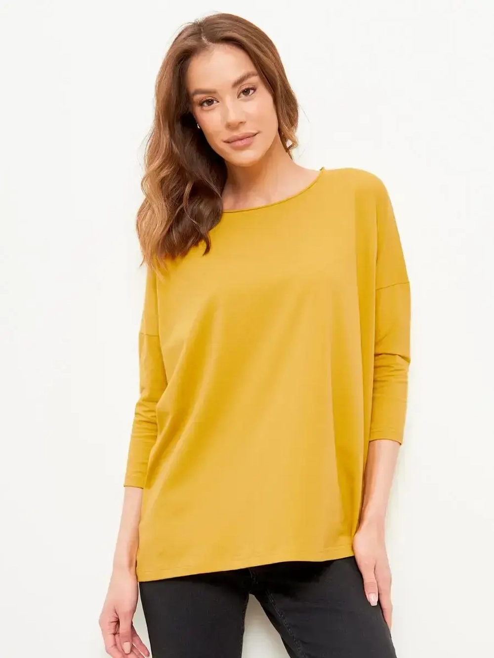 Лонгслив оверсайз с рукавом 3/4 желтый
