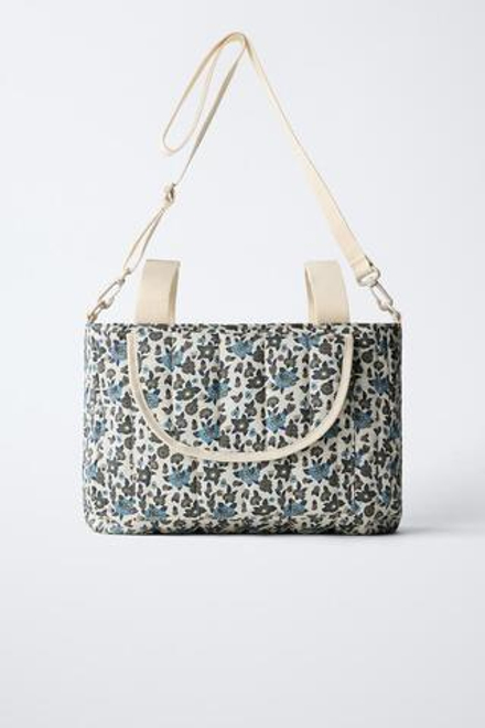 ZARA СУМКА ДЛЯ КОЛЯСКИ С ЦВЕТОЧНЫМ ПРИНТОМ, СИНИЙ
