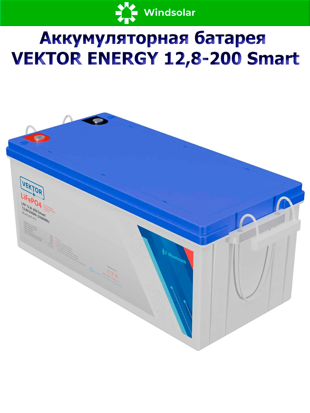 Аккумуляторная батарея VEKTOR ENERGY LFP 12,8-200 Smart (200Ah / 12,8V / 2560Wh / BMS / BT 4.0 / LiFePO4)