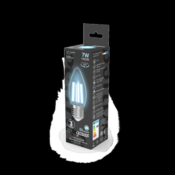 Лампа светодиодная филаментная Gauss E27 7W 4100K прозрачная 103802207